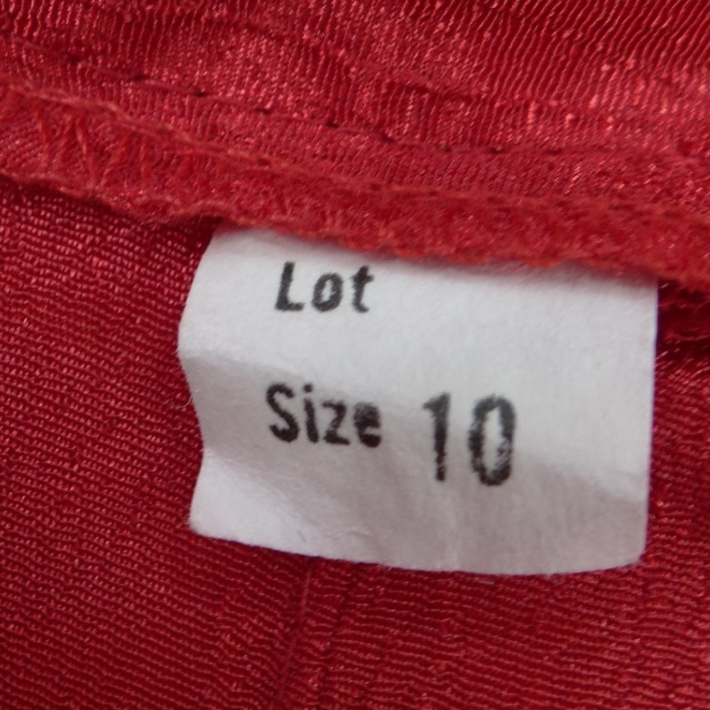 Vintage Galina Red Satin Polka Dot Jacquard Top and Midi Skirt Set Size 10 - Picture 9 of 12